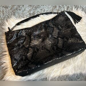 Chico’s Large Black Sequin Snakeskin Shoulder Bag